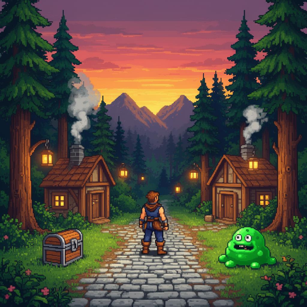 Pixel art game scene preview